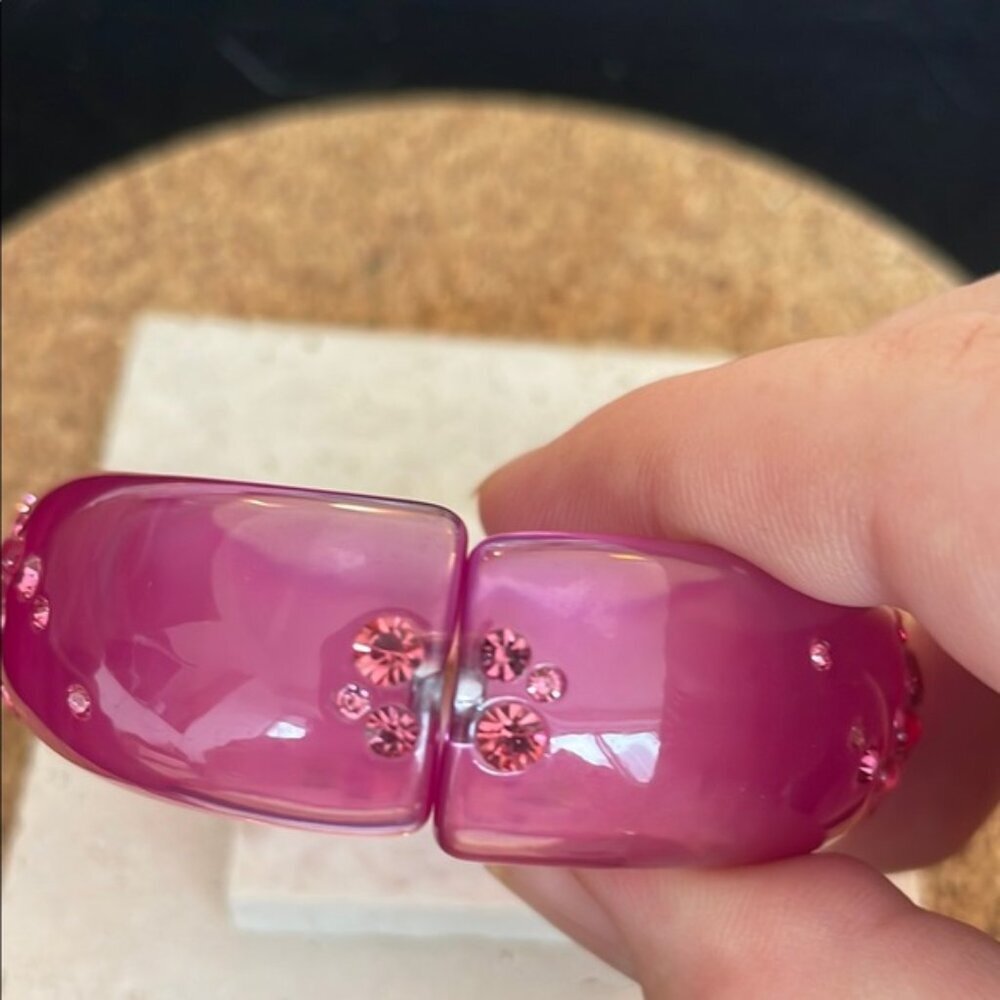 Alexis Bittar Pink Lucite Crystal Bracelet Sparkle Resin Bangle Statement - Picture 3 of 6